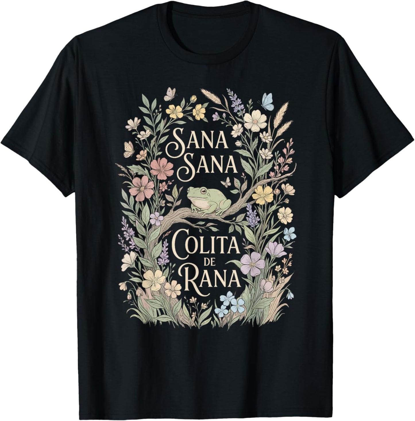 Spanish Frog Floral Nursery Rhyme T-Shirt - T-Shirt | Black