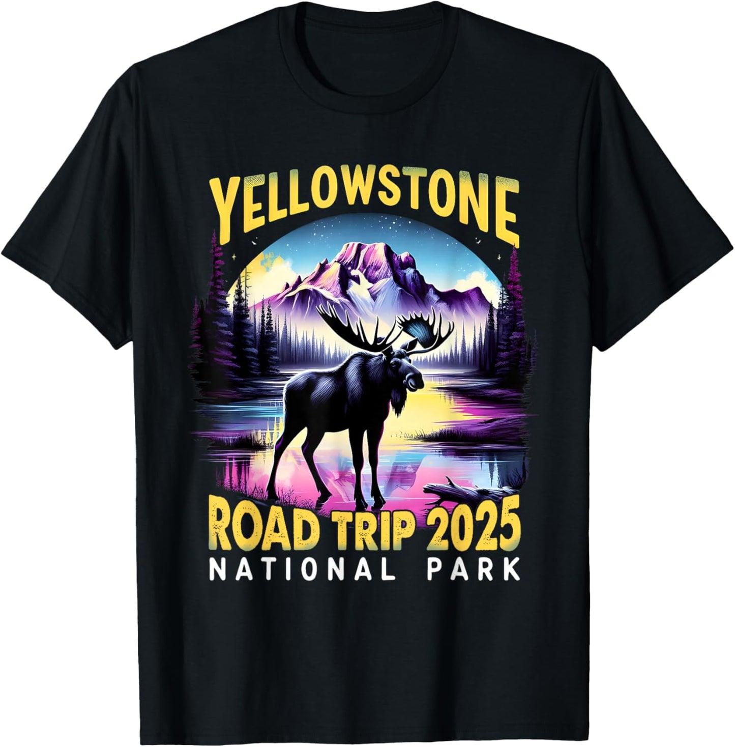 Nature Adventure Souvenir Yellowstone Road Trip 2025 Design T-Shirt - T-Shirt | Black
