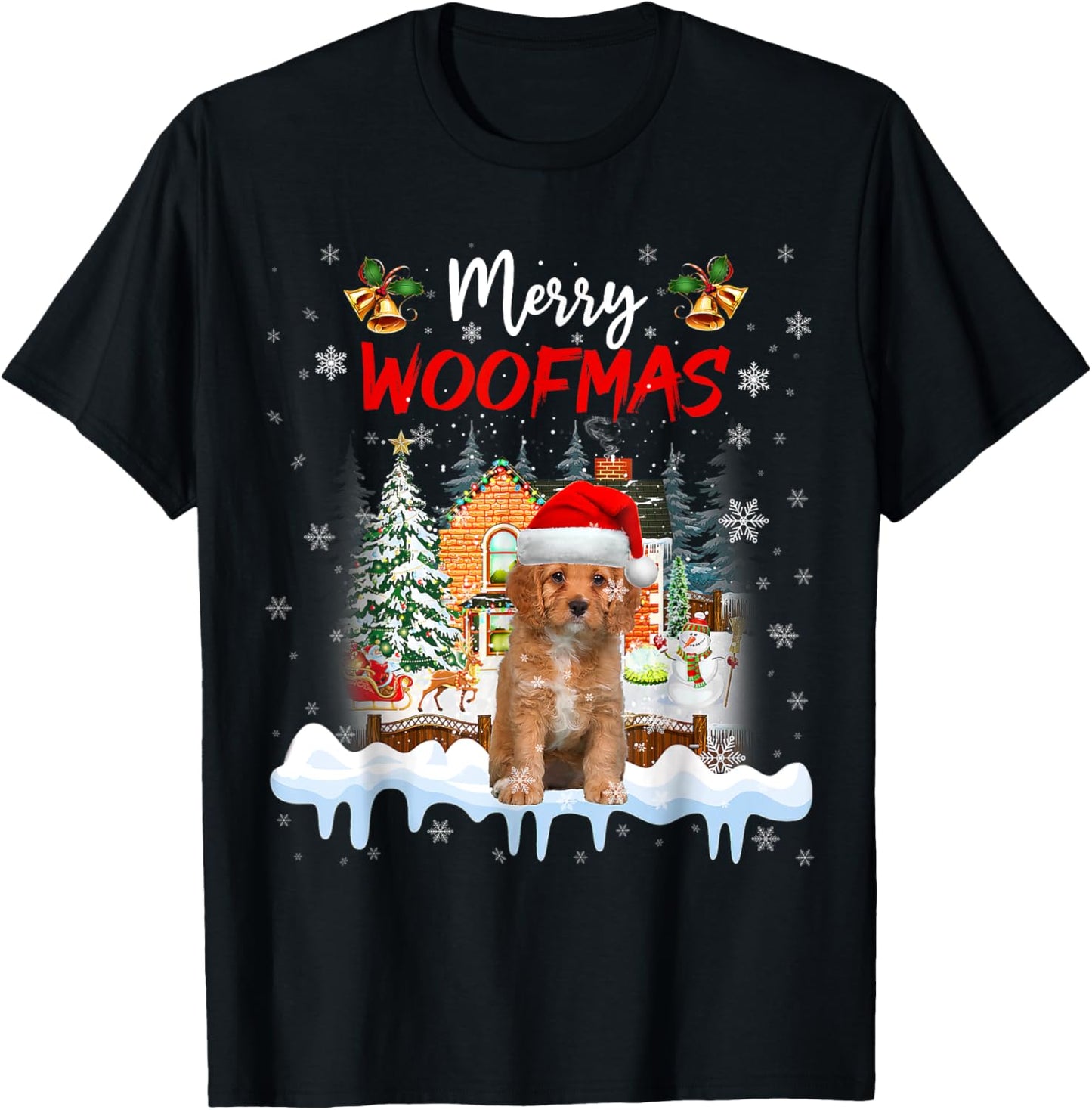 Merry Woofmas Cavapoo Christmas Tree Dog Lover Xmas T-Shirt - T-Shirt | Black