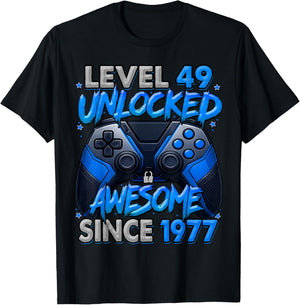 Level 49 Unlocked Awesome Since 1977 49th Birthday Gaming T-Shirt - T-Shirt | Black