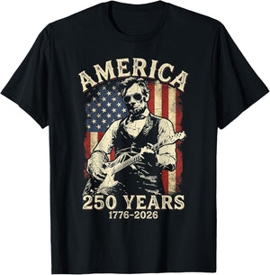 250 Years America Abraham Lincoln Abe Lincoln Playing Guitar T-Shirt - T-Shirt | Black