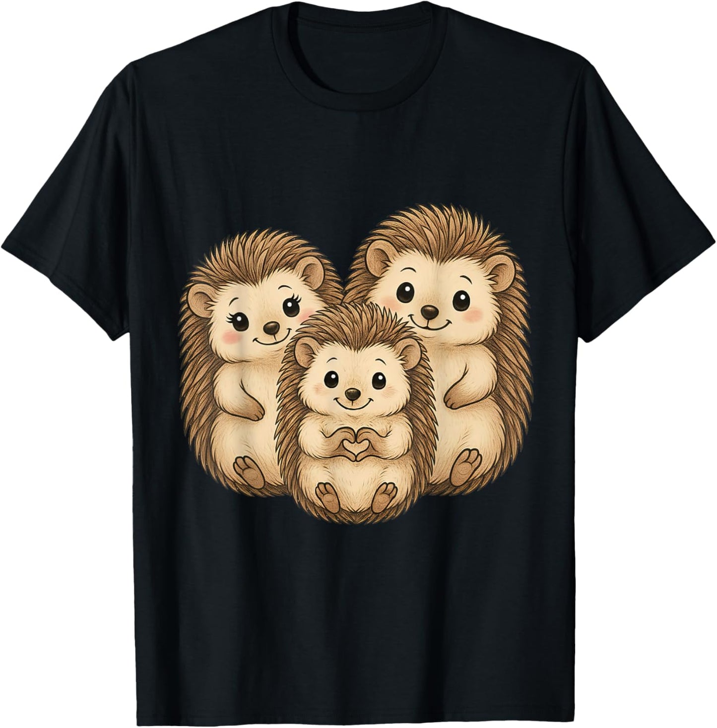 Igel mit Herz und Familie | Süßer Igel mit Mama & Papa T-Shirt - T-Shirt | Black