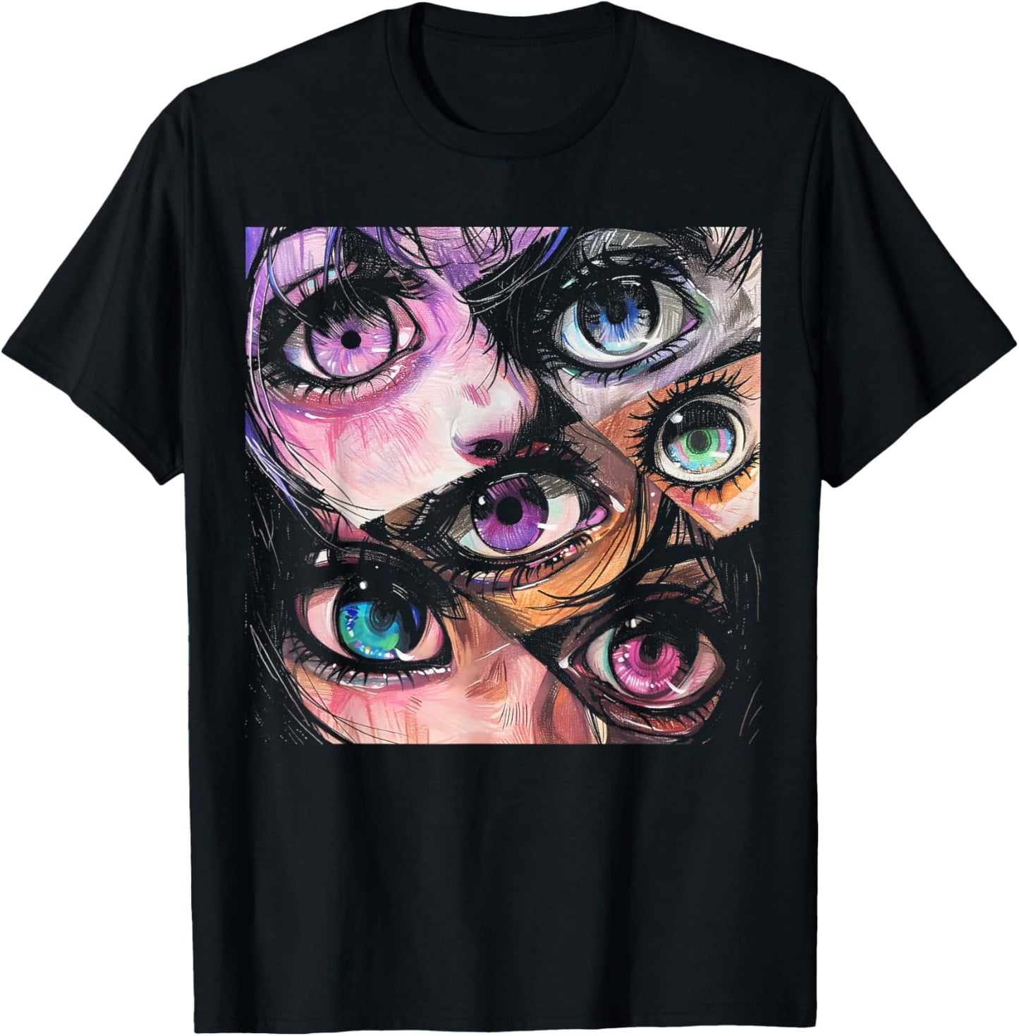Anime Eyes Art Otaku Pastel Waifu Pink Grunge Alt Aesthetic T-Shirt - T-Shirt | Black