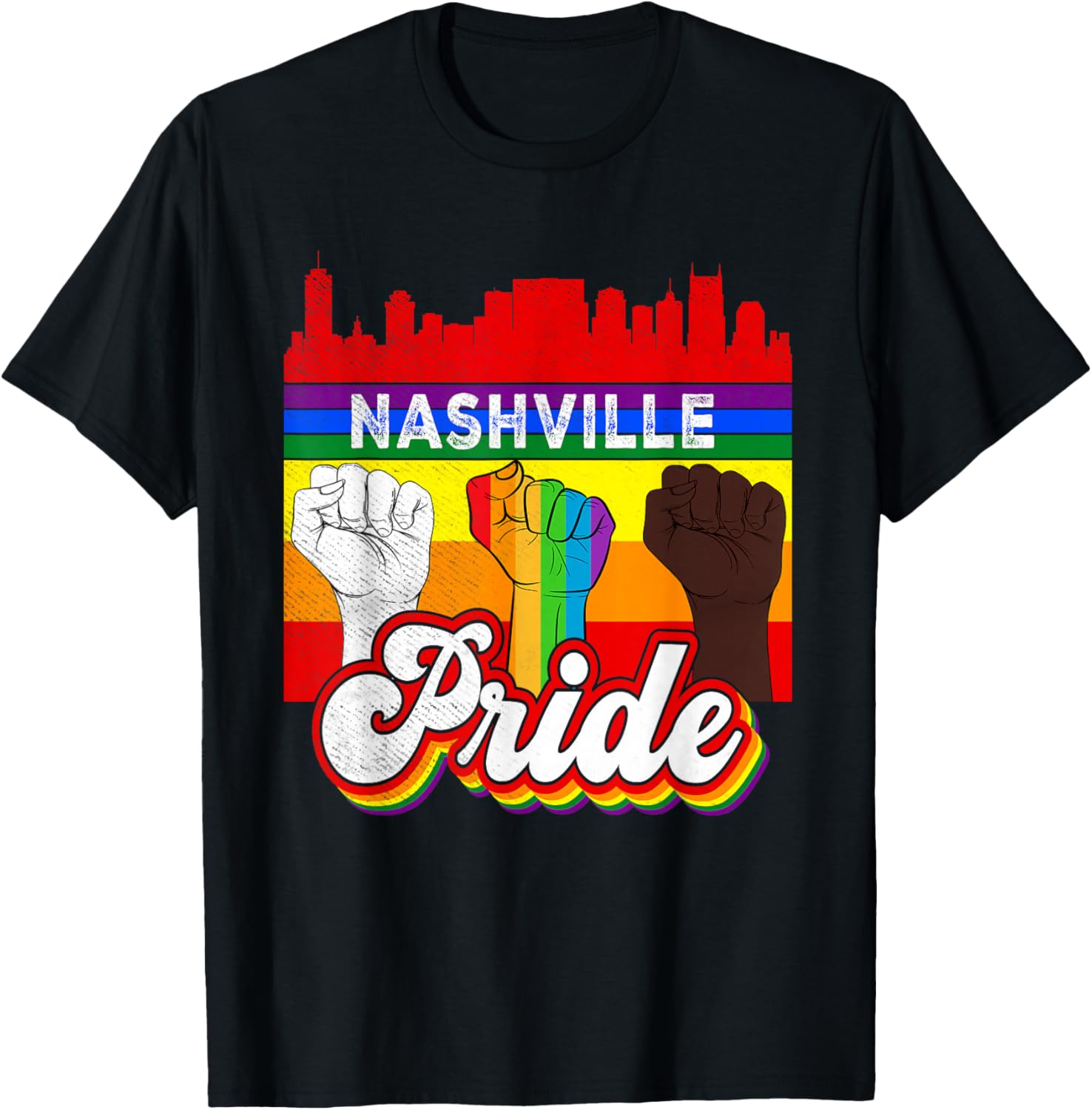 Nashville Pride Rainbow Gay Pride Flag Funny LGBT T-Shirt - T-Shirt | Black