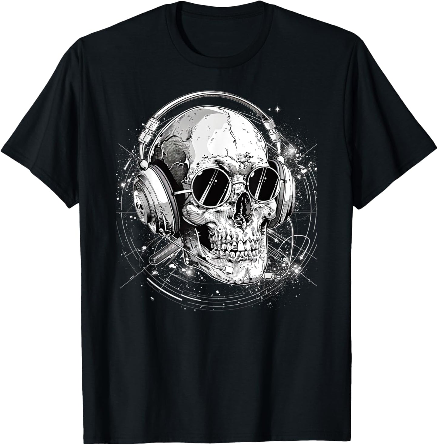 Skull with Headphones Music T-Shirt - T-Shirt | Black