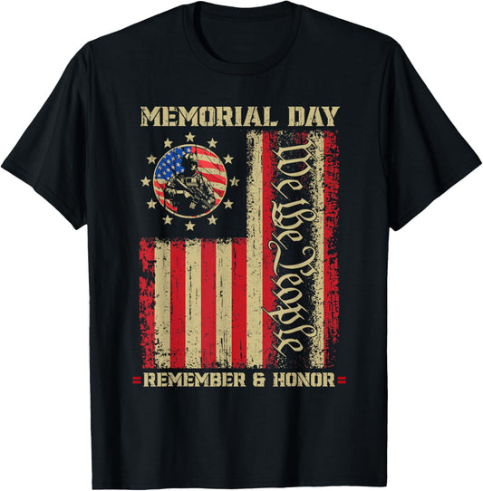 Memorial Day Remember Honor Patriotic USA Flag Men Women Kid T-Shirt - T-Shirt | Black