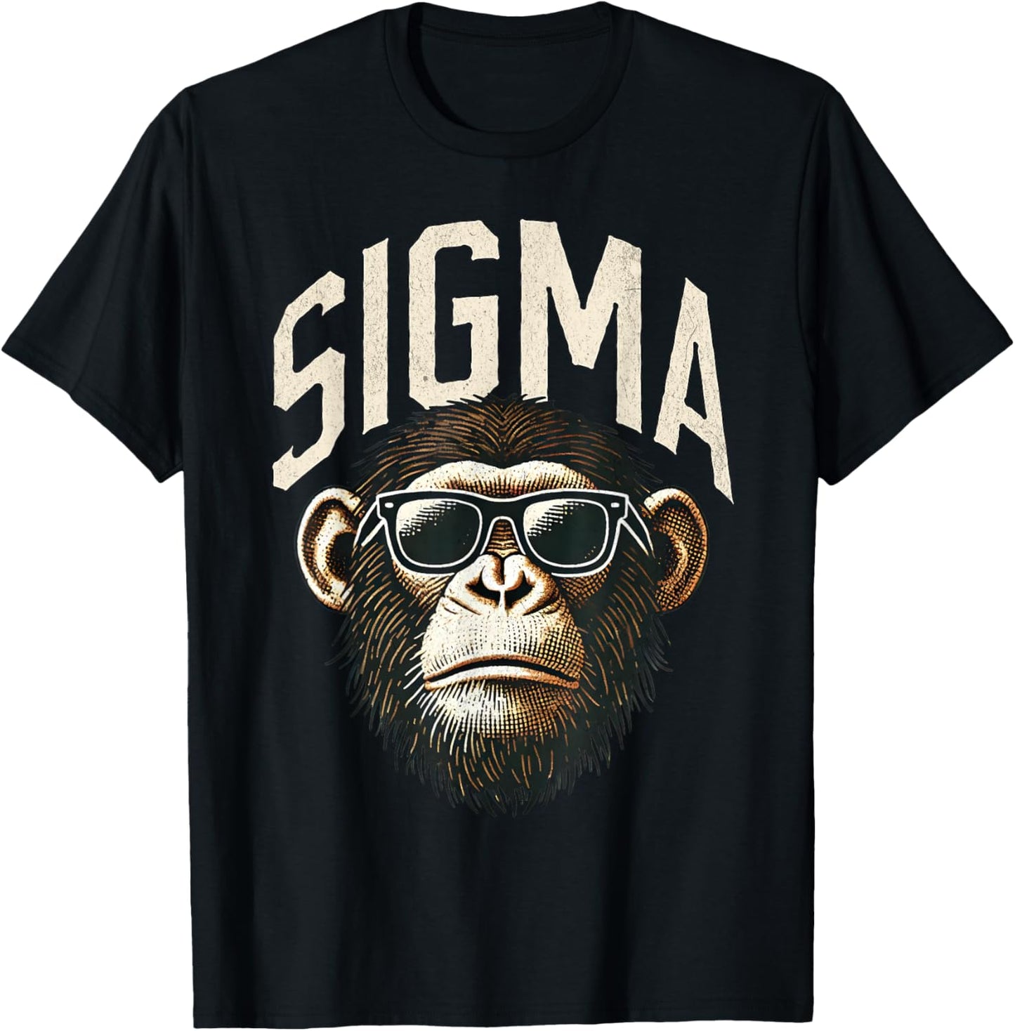 Funny Sigma Monkey Meme Vintage Chimpanzee Kids Boys Teens T-Shirt - T-Shirt | Black