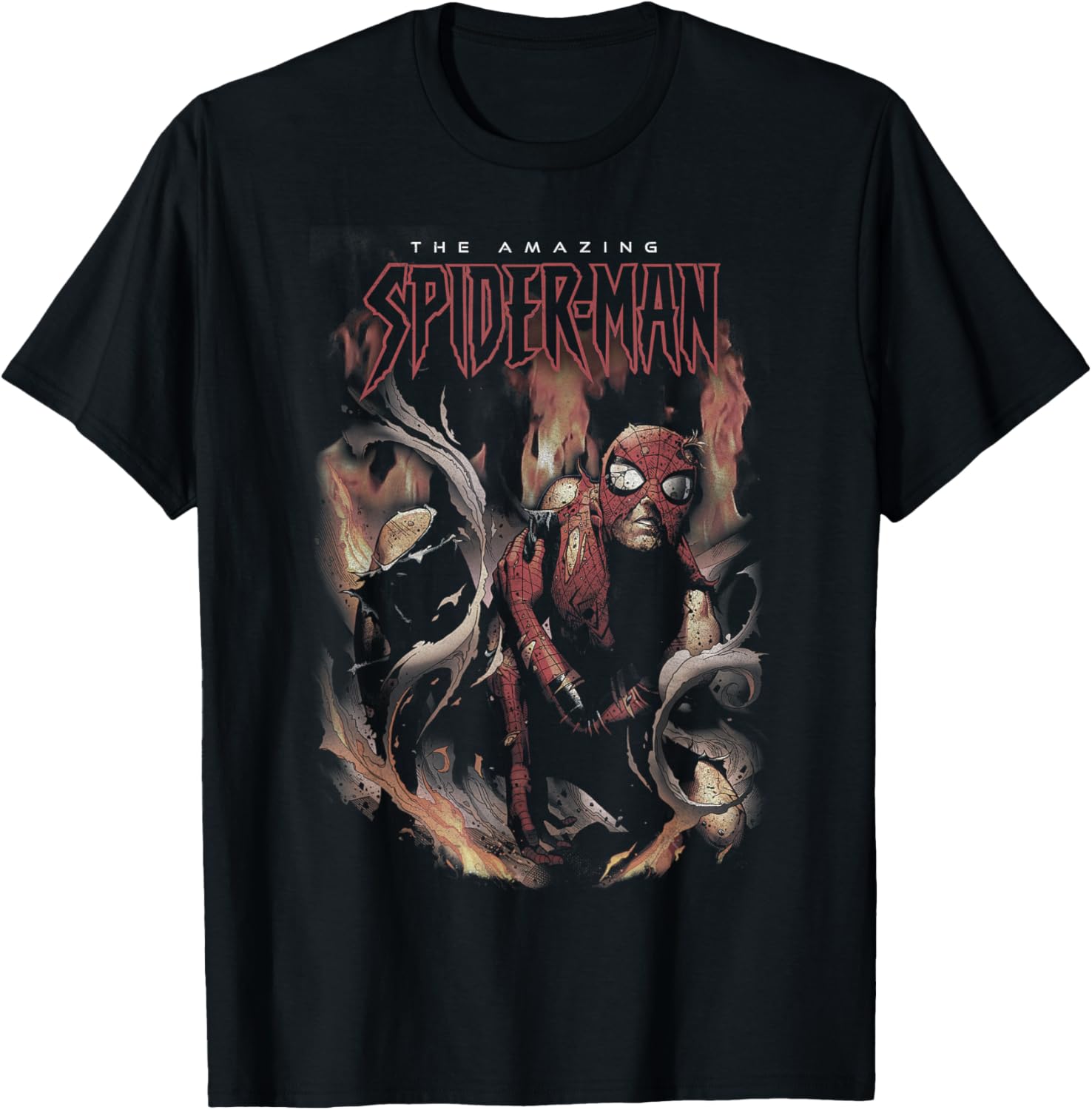 Marvel Comics Spider-Man Rising from Flames T-Shirt - T-Shirt | Black