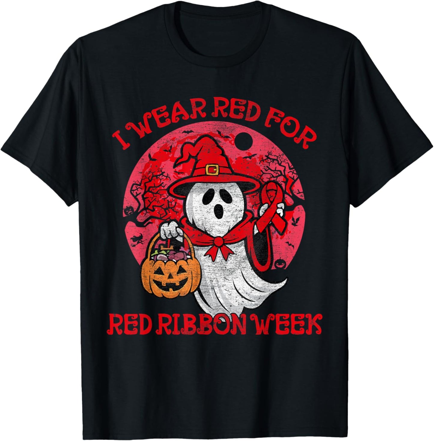 In October We Wear Red Halloween Red Ribbon Week Awareness T-Shirt - T-Shirt | Black