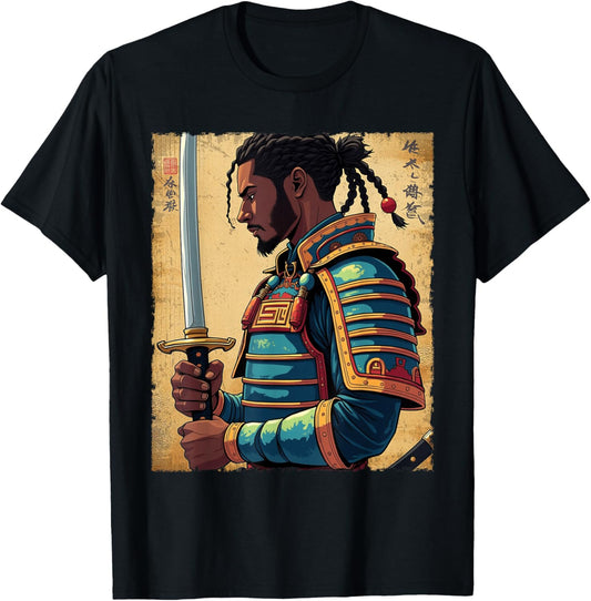 African Samurai Vintage Afro American Bushido Warrior Katana T-Shirt - T-Shirt | Black