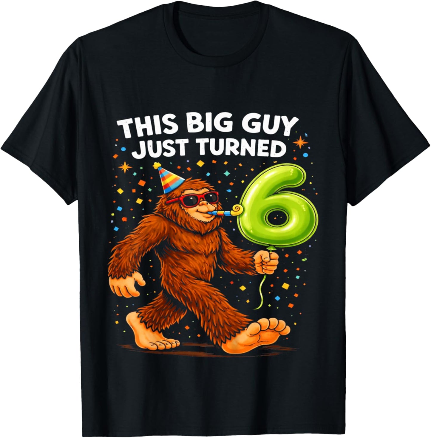 Kids Bigfoot Six 6th Birthday Sasquatch 6 Year Old Boys Kids T-Shirt - T-Shirt | Black
