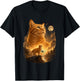 Orange Cat Howling at The Moon Cosmic Night Sky T-Shirt - T-Shirt | Black