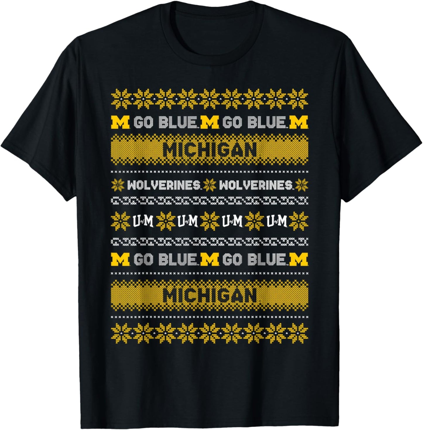 University of Michigan Wolverines Ugly Christmas Sweater T-Shirt - T-Shirt | Black