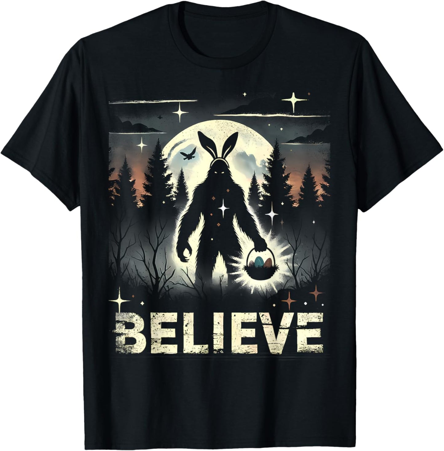Believe Bigfoot Easter Bunny – Cryptid Sasquatch T-Shirt - T-Shirt | Black