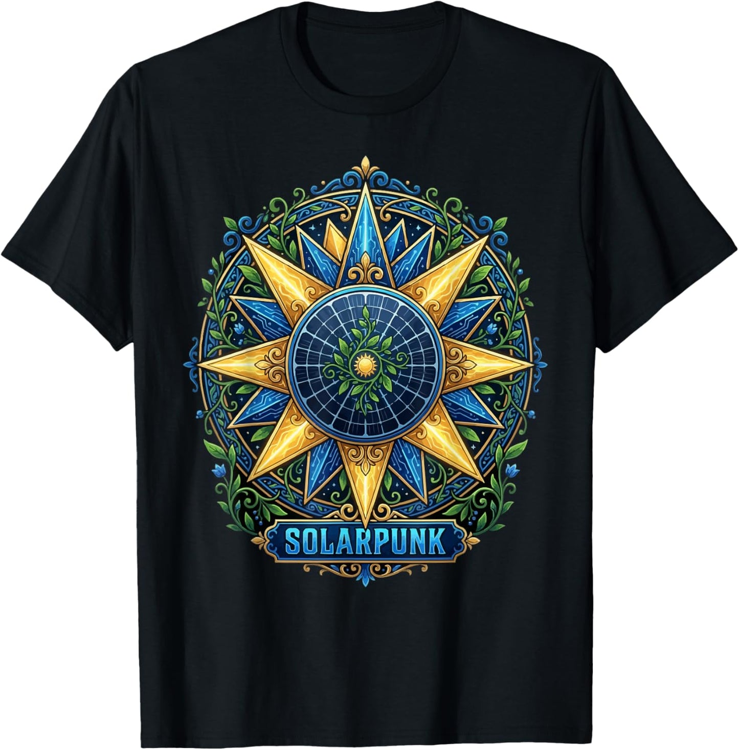 Solar Punk Aesthetic Renewable Energy Urban Nature T-Shirt - T-Shirt | Black