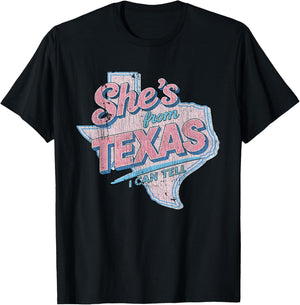 Retro She's from Texas I Can Tell Vintage Y2K Southern Girl T-Shirt - T-Shirt | Black