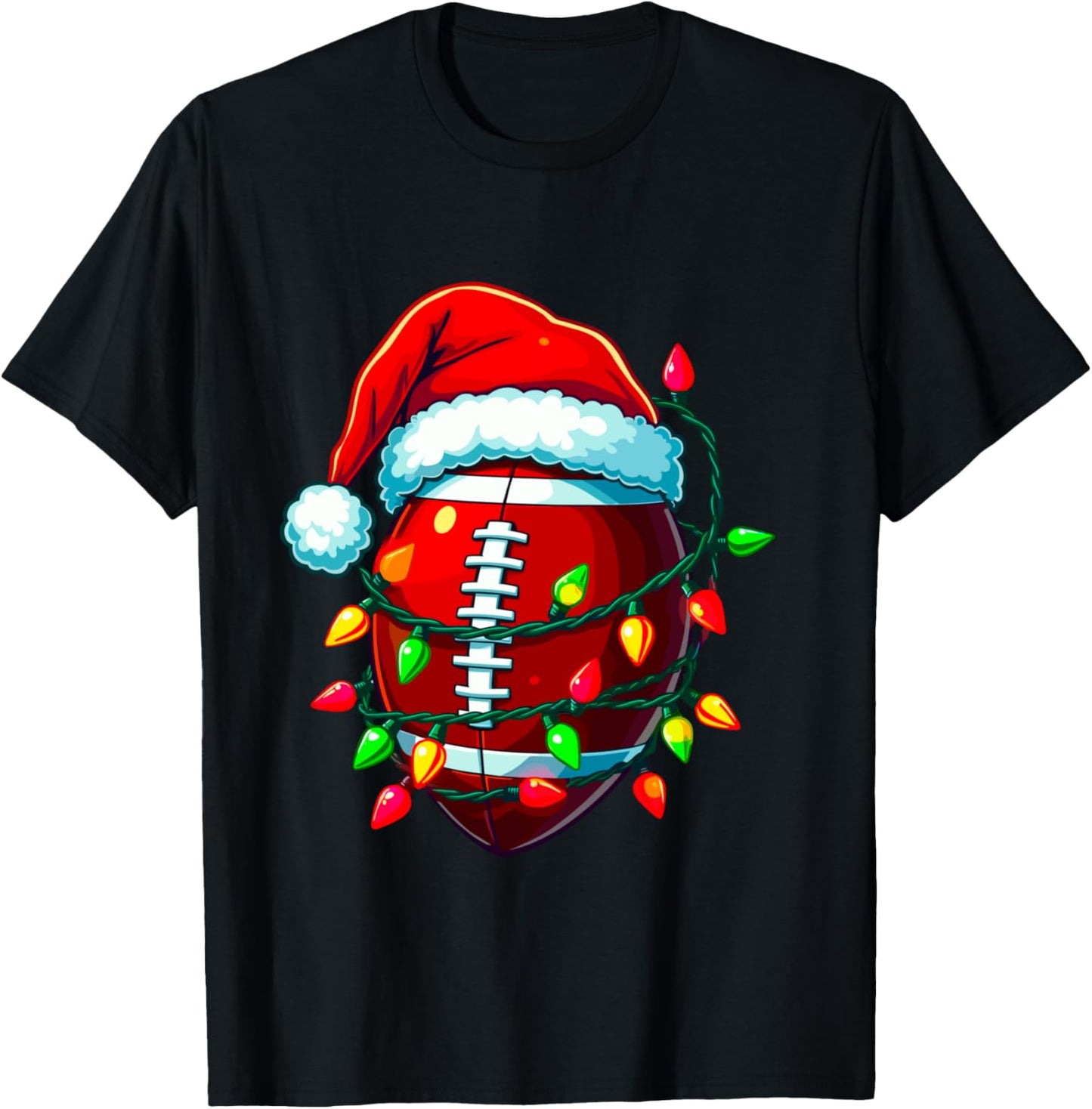 Football Christmas Pajama Family Matching Santa Hat Lights T-Shirt - T-Shirt | Black