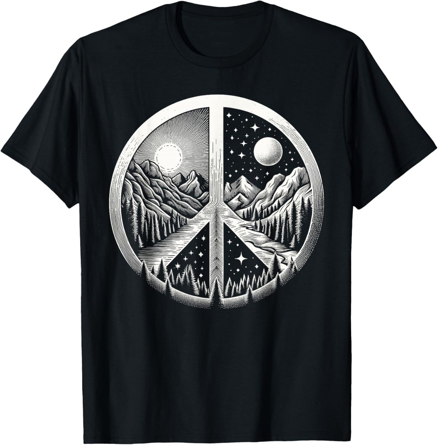 Retro Outdoor Adventures Peace Sign Hippie T-Shirt - T-Shirt | Black