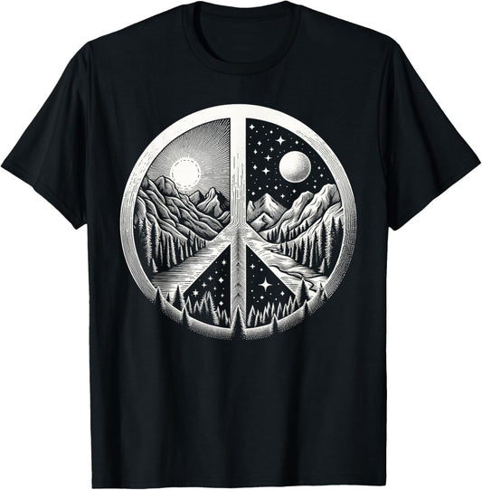 Retro Outdoor Adventures Peace Sign Hippie T-Shirt - T-Shirt | Black