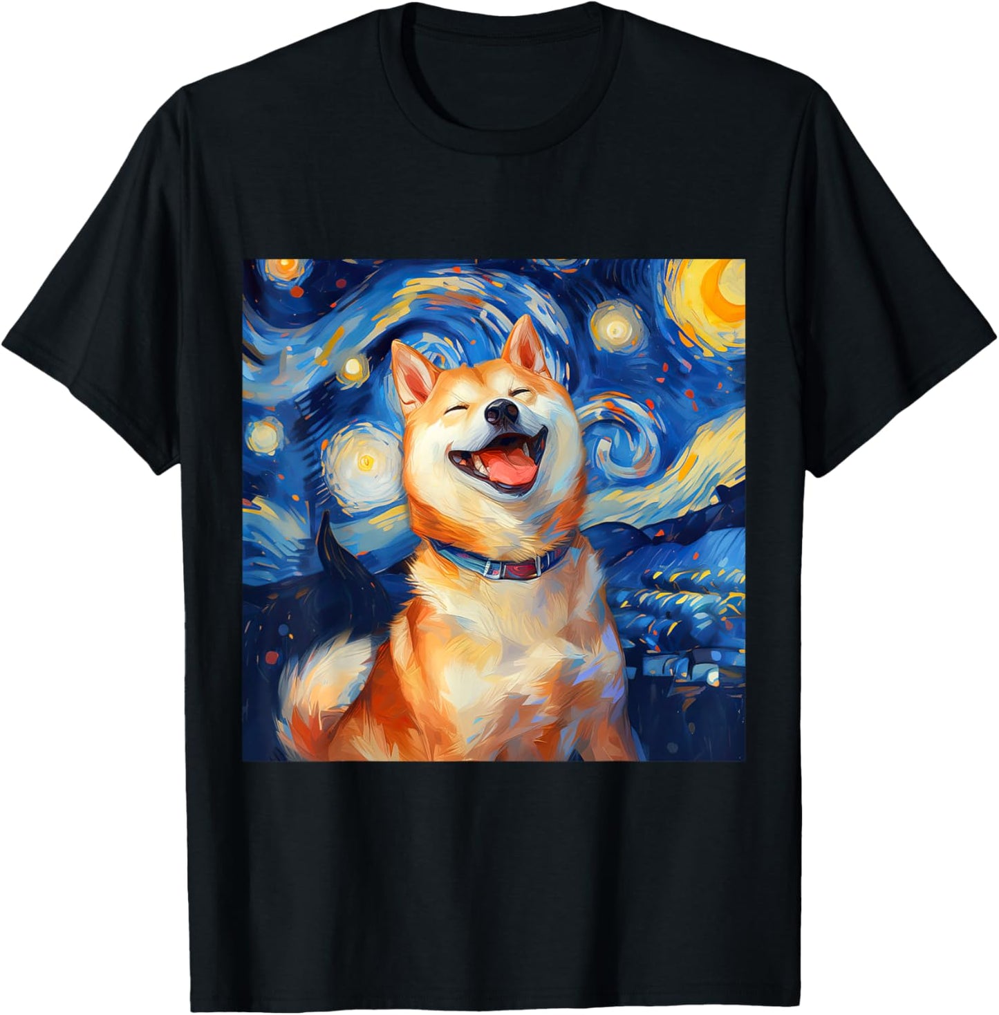 Cute Shiba Inu Dog Starry Night Vincent Van Gogh Painting Women Kids T-Shirt - T-Shirt | Black