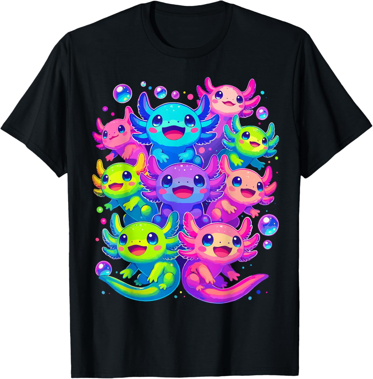 Axolotl Kawaii Animals Cute Axolotls T-Shirt - T-Shirt | Black
