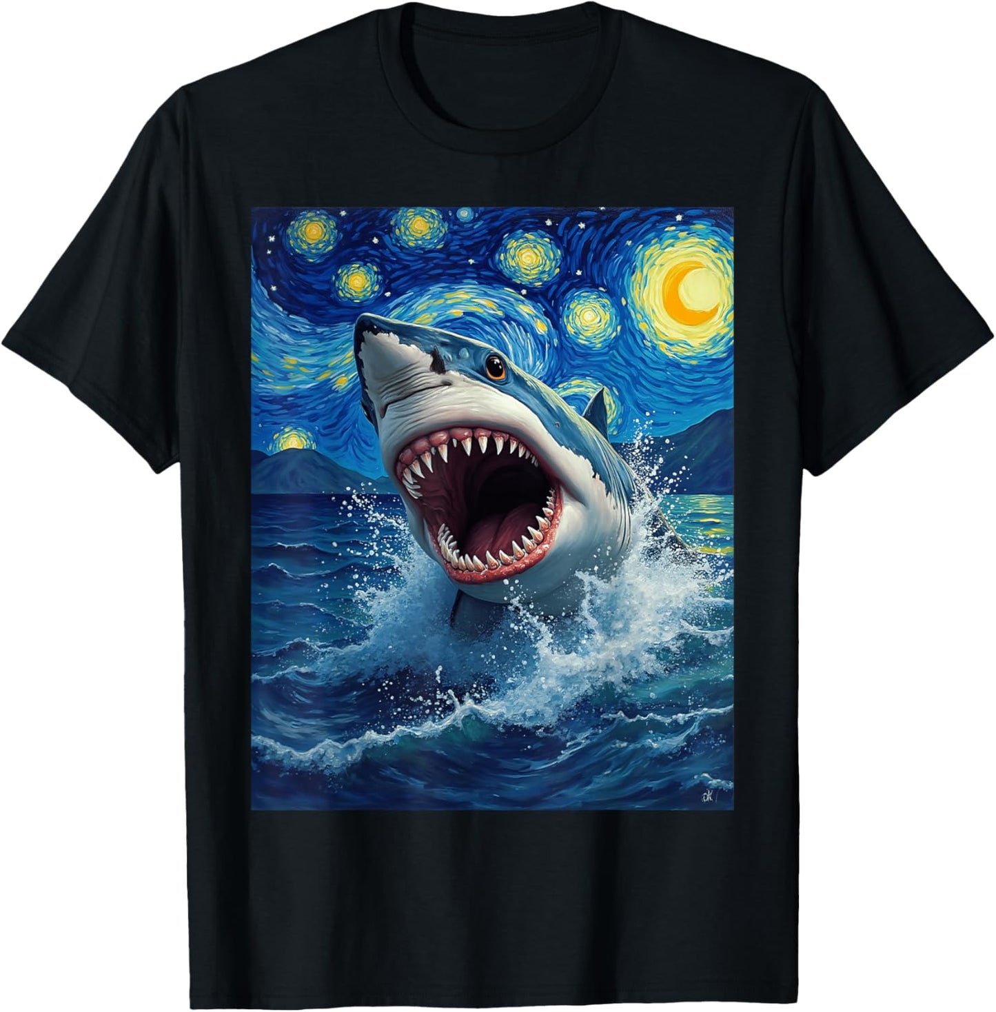 Van Gogh's Starry Night Shark Ocean Animal Lovers T-Shirt - T-Shirt | Black