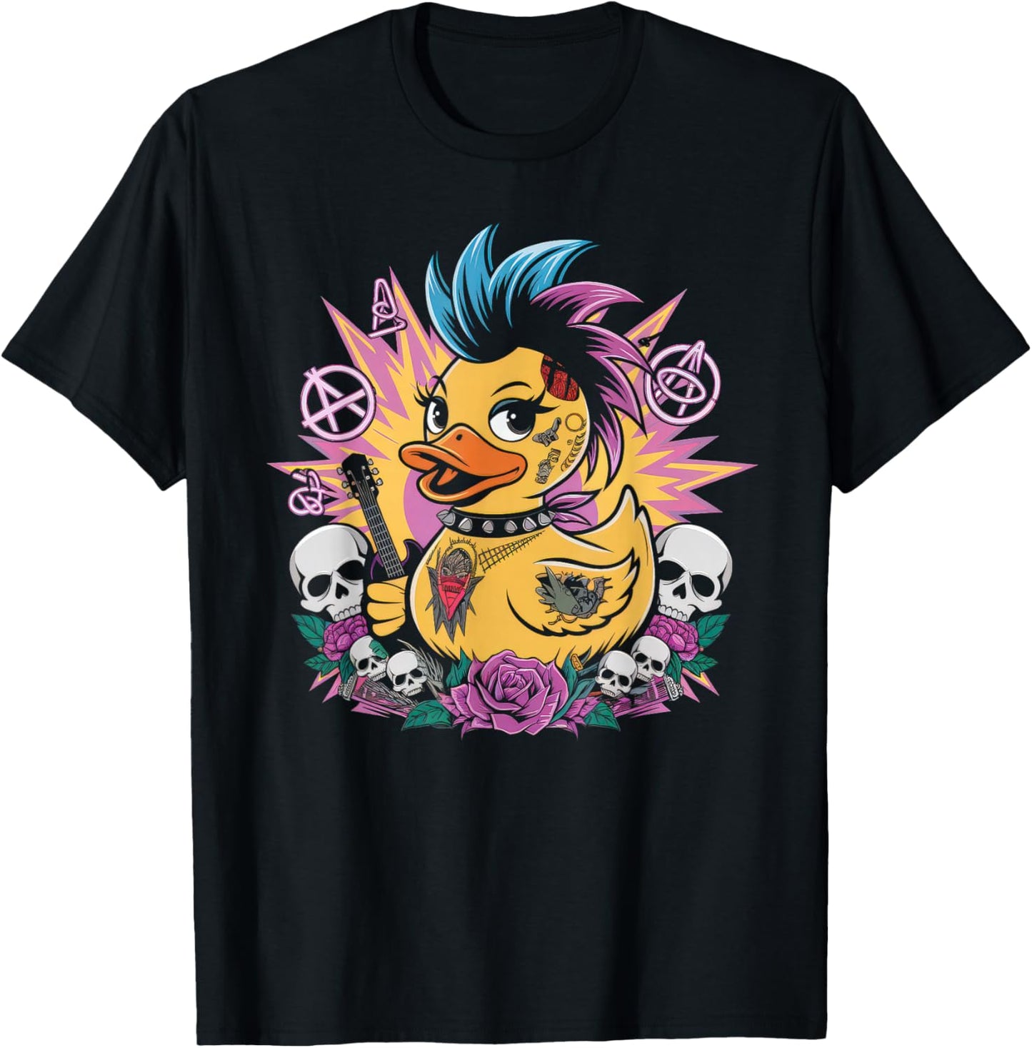 Punk Men's Women Duck Rock Ducker Anarchy Punker T-Shirt - T-Shirt | Black