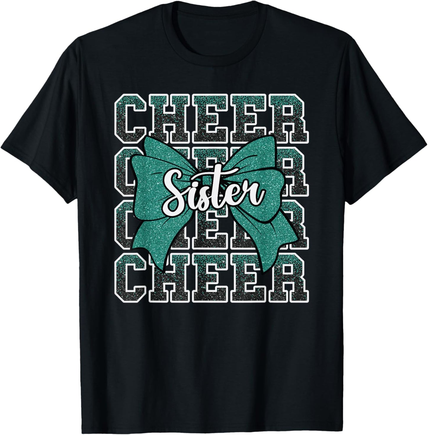 Forest Green Cheer Sister Bow Sport Cheerleader Cheerleading T-Shirt - T-Shirt | Black