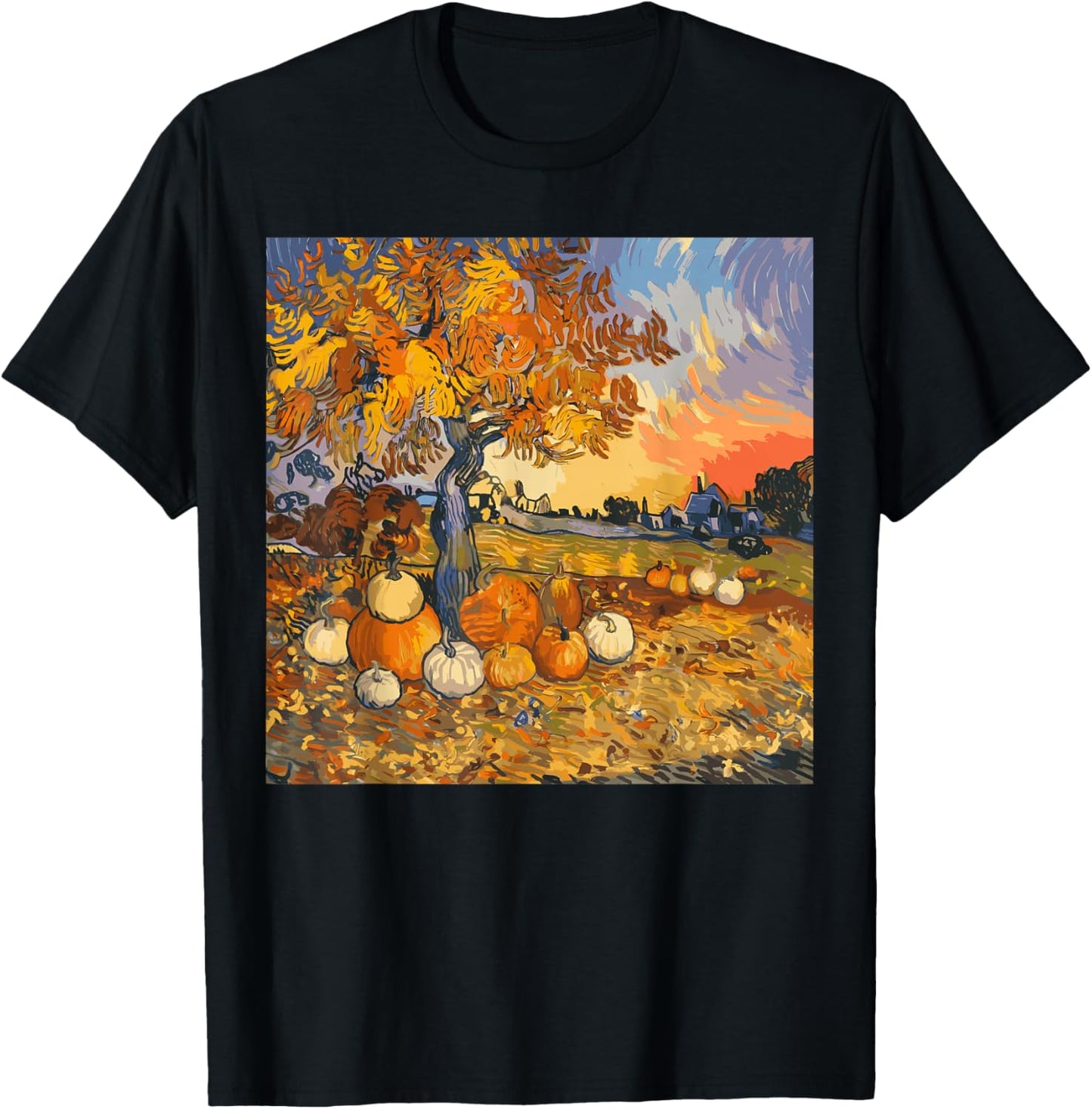 Autumn Aesthetic Fall Lovers Van Gogh Autumn Leaves Pumpkins T-Shirt - T-Shirt | Black