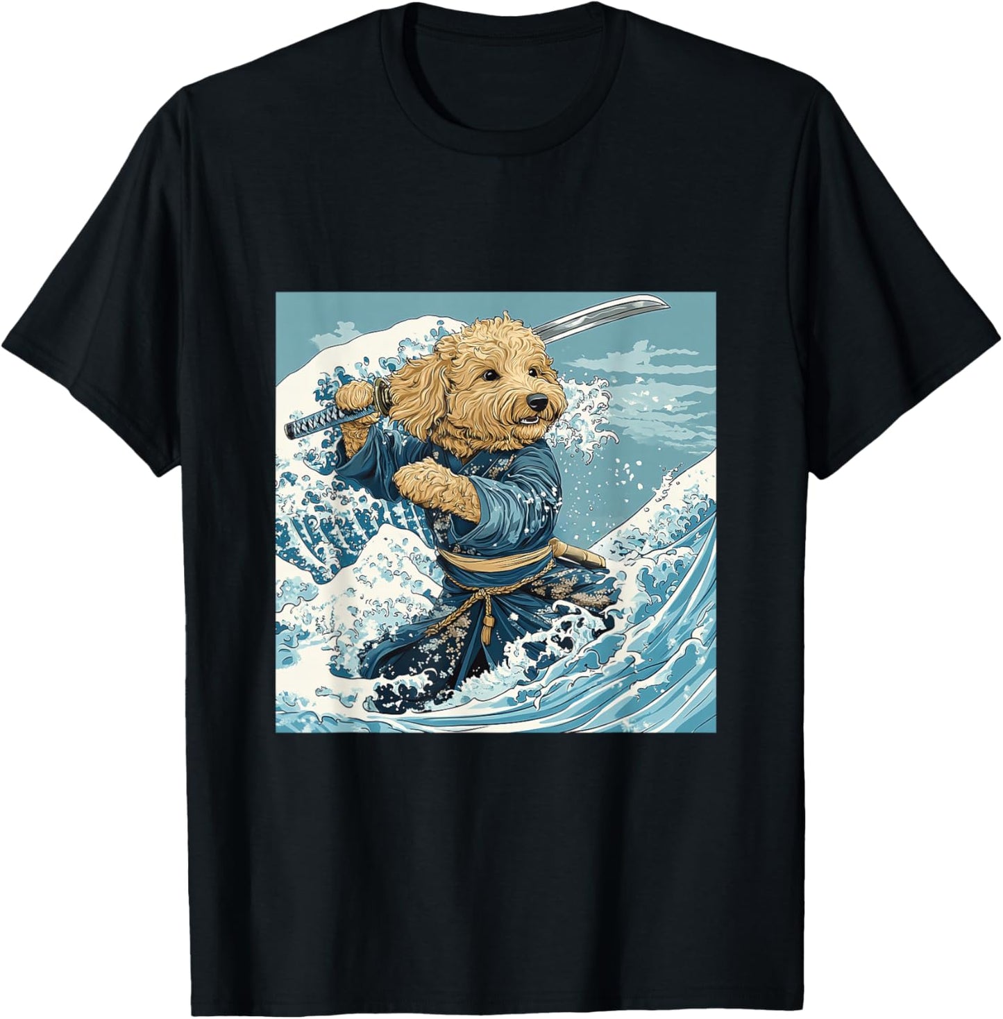 Goldendoodle Pet Dog Samurai Warrior Japanese Art Anime T-Shirt - T-Shirt | Black