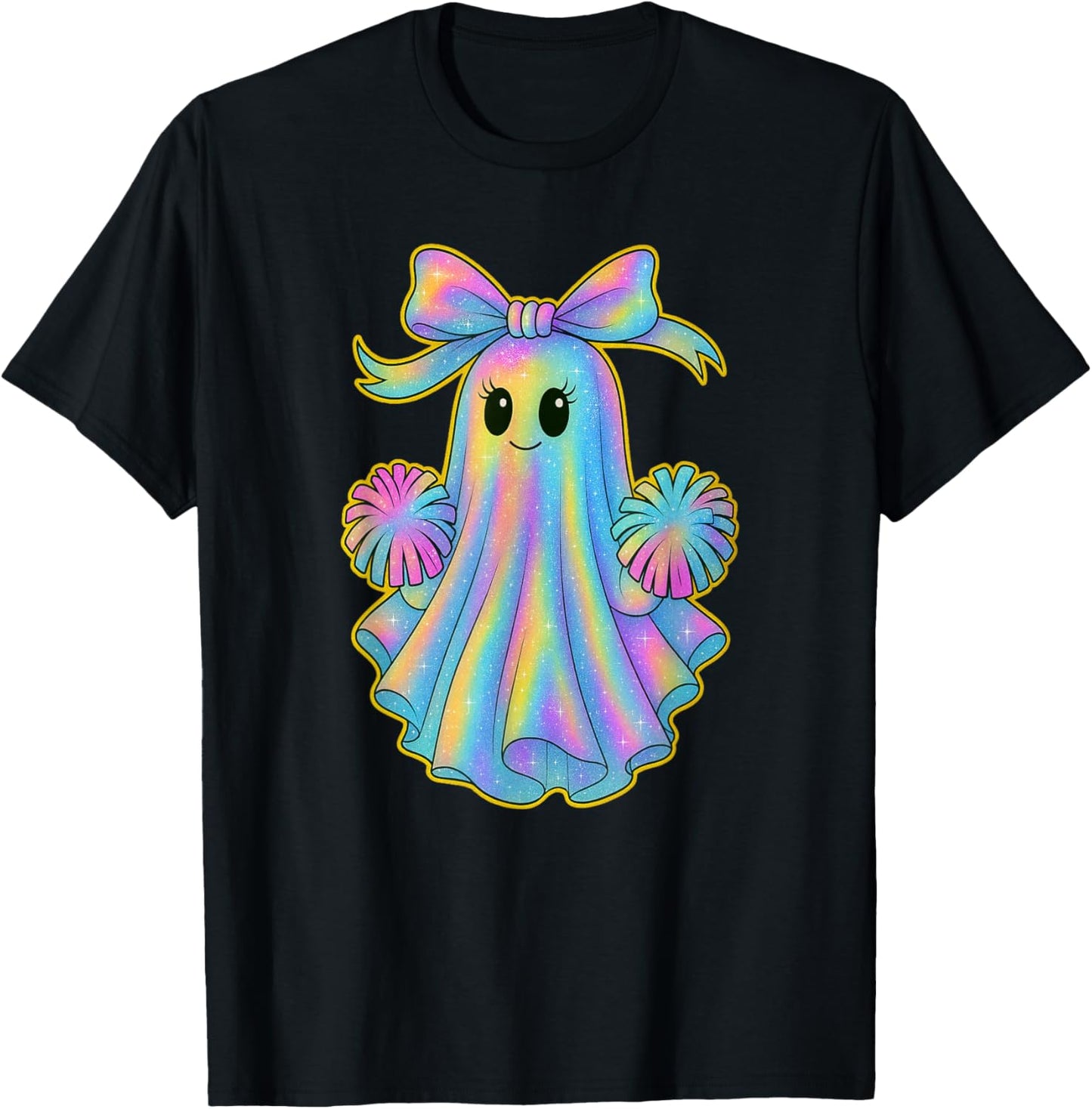 Cute Cheerleader Ghost Lover Pastel Halloween Coquette Bow T-Shirt - T-Shirt | Black