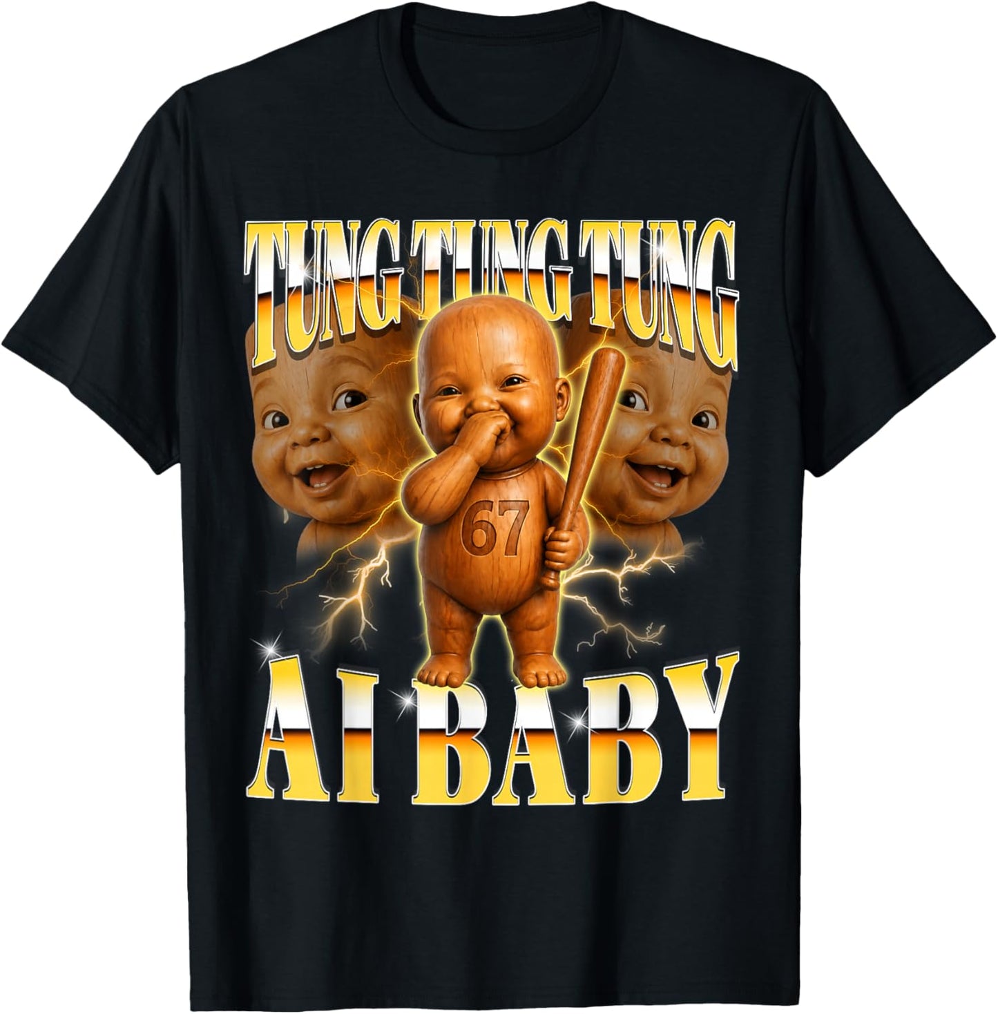 Tung Tung Tung Niche Ai Baby is Calling Y2K Bootleg Meme T-Shirt - T-Shirt | Black
