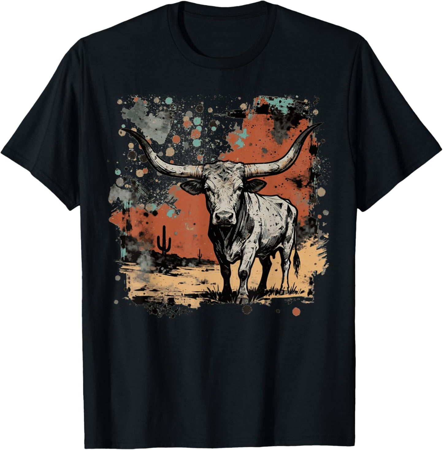 Western Longhorn Bull Longhorn Cow Cowhide Rodeo T-Shirt - T-Shirt | Black