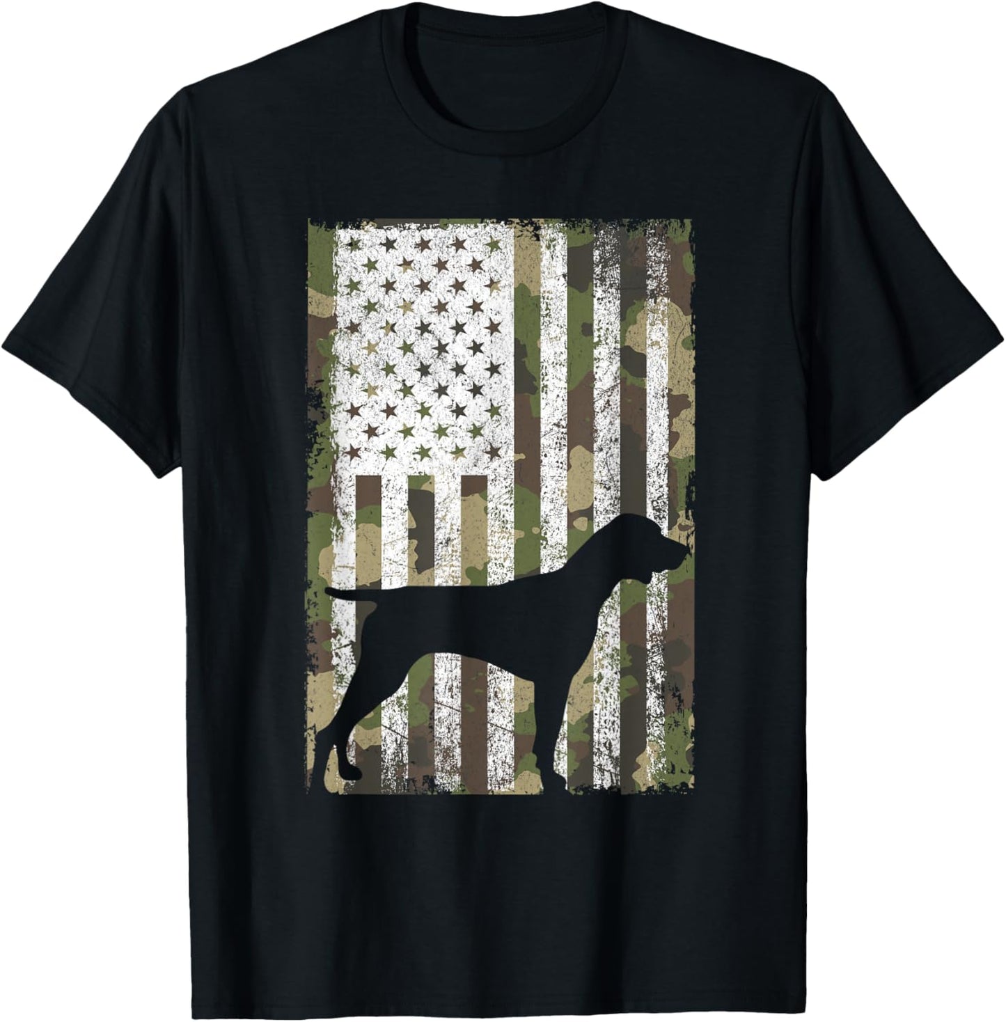 German Shorthaired Pointer Camouflage American Flag GSP Dog T-Shirt - T-Shirt | Black