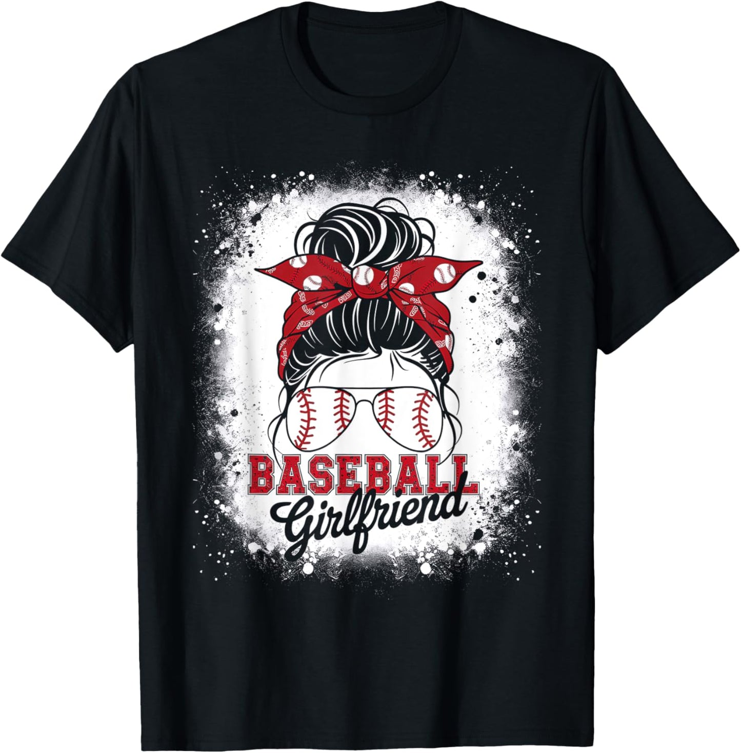 Baseball Girlfriend Messy Bun Hair Leopard Mother's Day 2025 T-Shirt - T-Shirt | Black