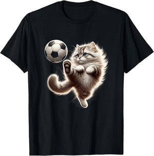 Funny Cat Soccer Ball Cat Playing Soccer Meme Sport T-Shirt - T-Shirt | Black
