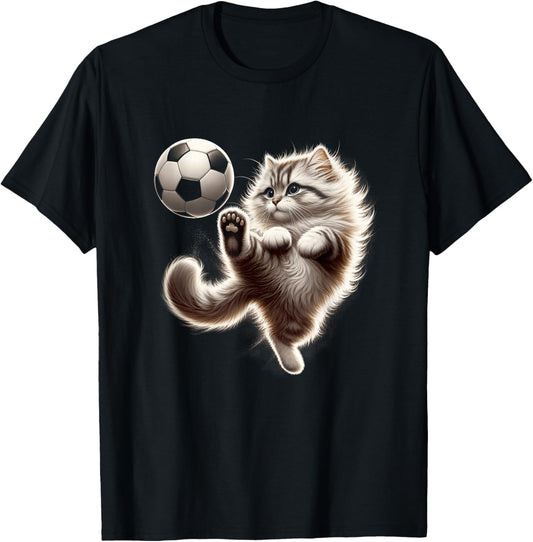 Funny Cat Soccer Ball Cat Playing Soccer Meme Sport T-Shirt - T-Shirt | Black