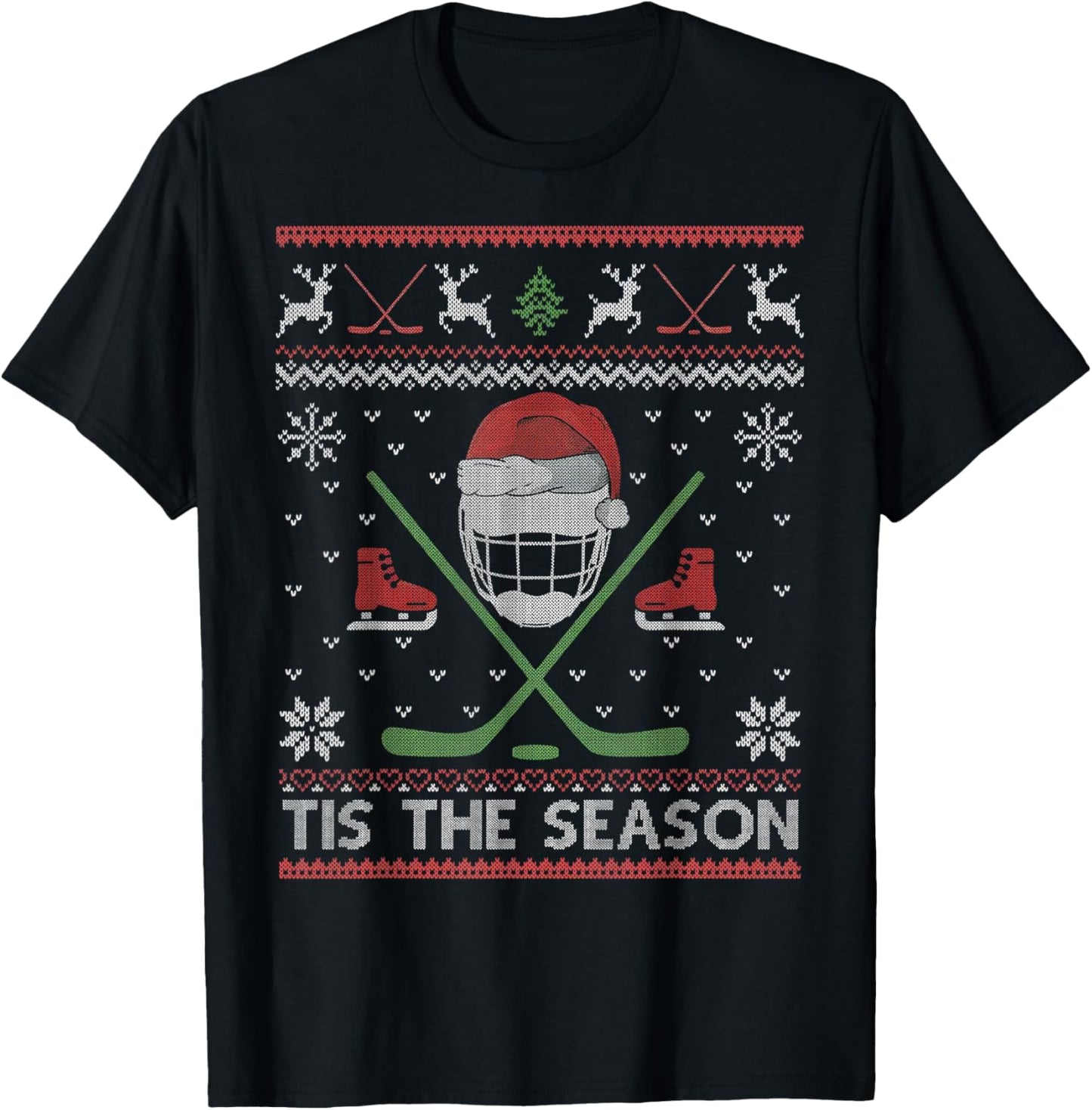 Tis The Season Ice Hockey Ugly Christmas Sweater Men Boy Kid T-Shirt - T-Shirt | Black
