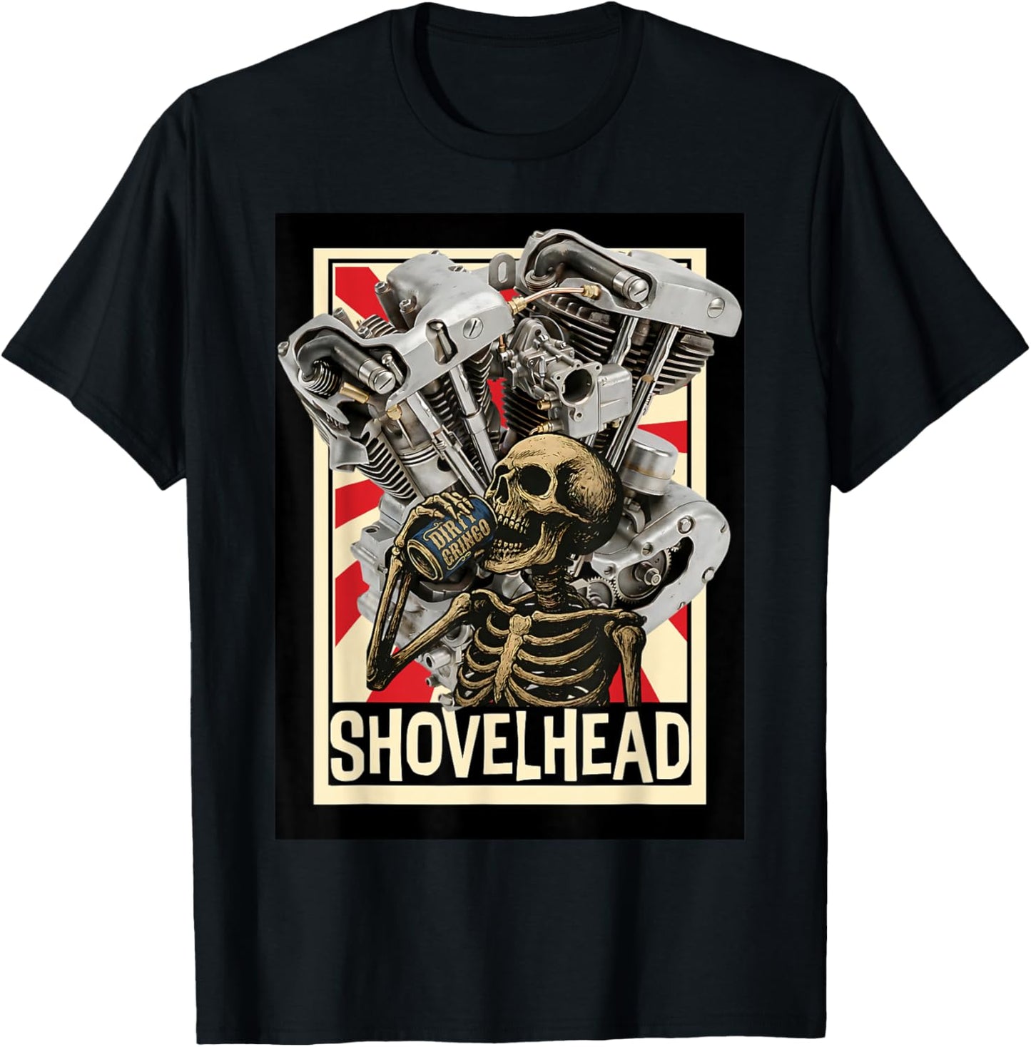 Vintage Shovelhead Motorcycle Engine Skeleton Biker Chopper T-Shirt - T-Shirt | Black