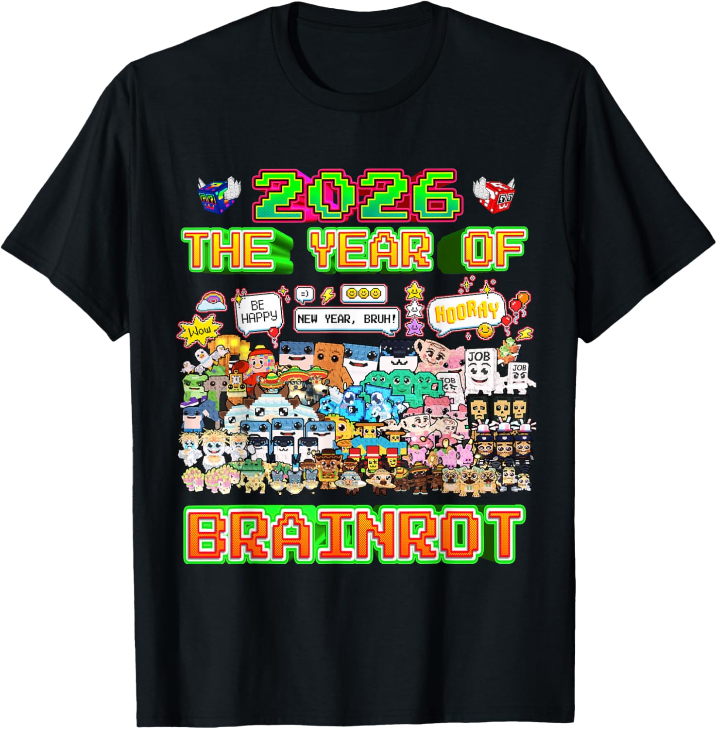 2026 The Year of Brainrot Funny Gaming for Boys Kids Teens T-Shirt - T-Shirt | Black