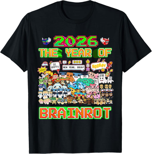 2026 The Year of Brainrot Funny Gaming for Boys Kids Teens T-Shirt - T-Shirt | Black