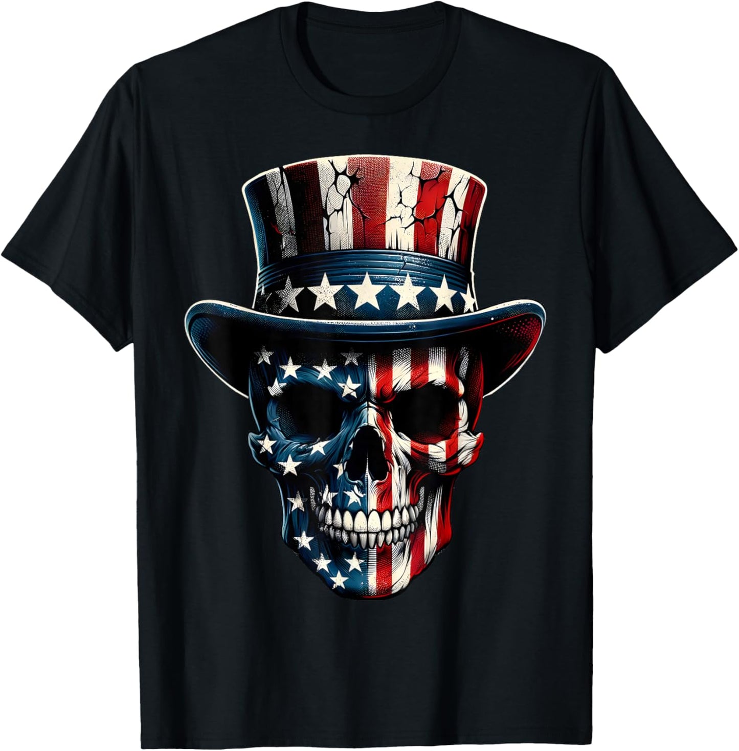 4th of July Shirt American Flag Skull Skeleton Men T-Shirt - T-Shirt | Black