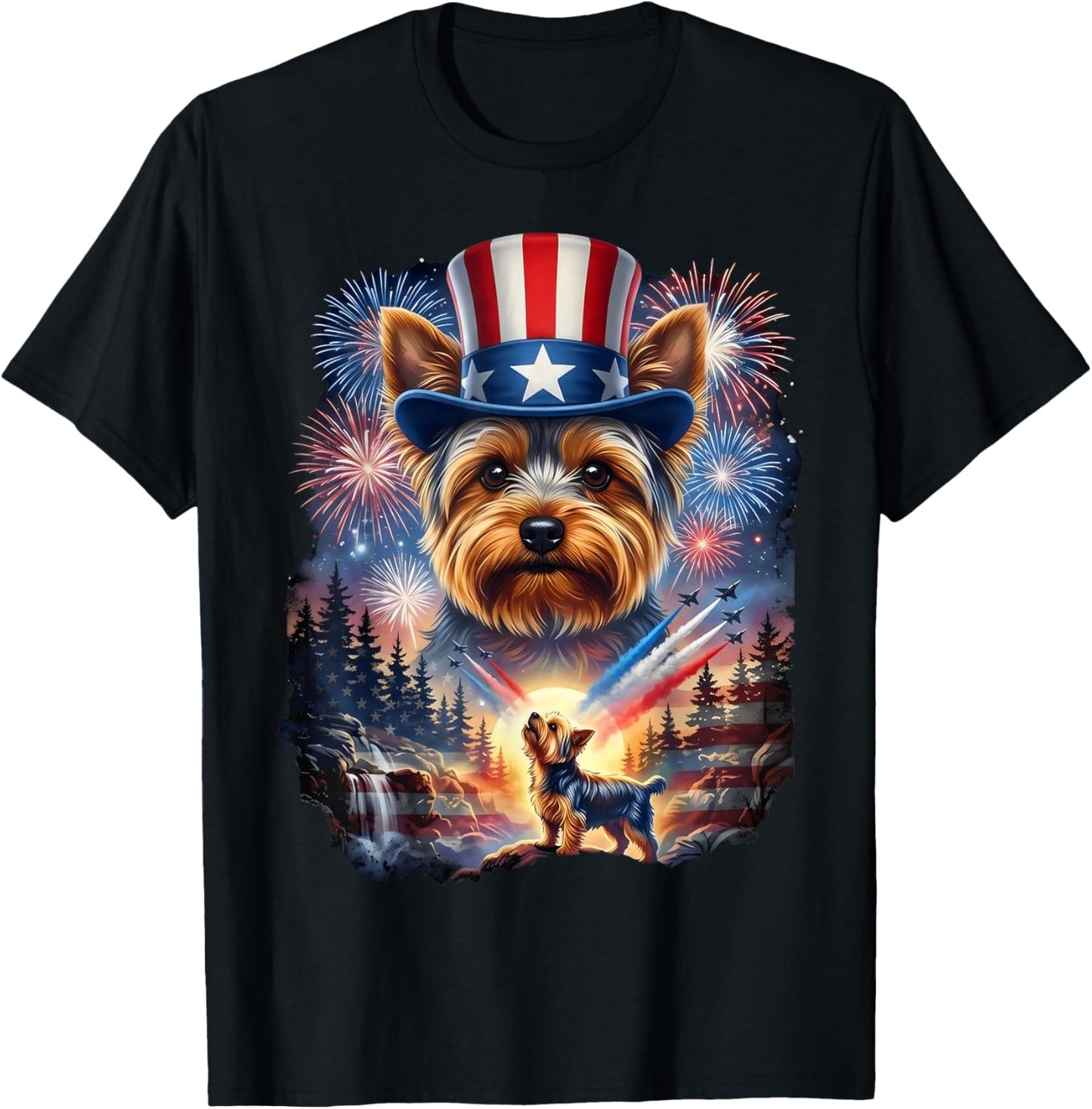 Yorkie 4th of July Yorkshire Dog US American Flag T-Shirt - T-Shirt | Black