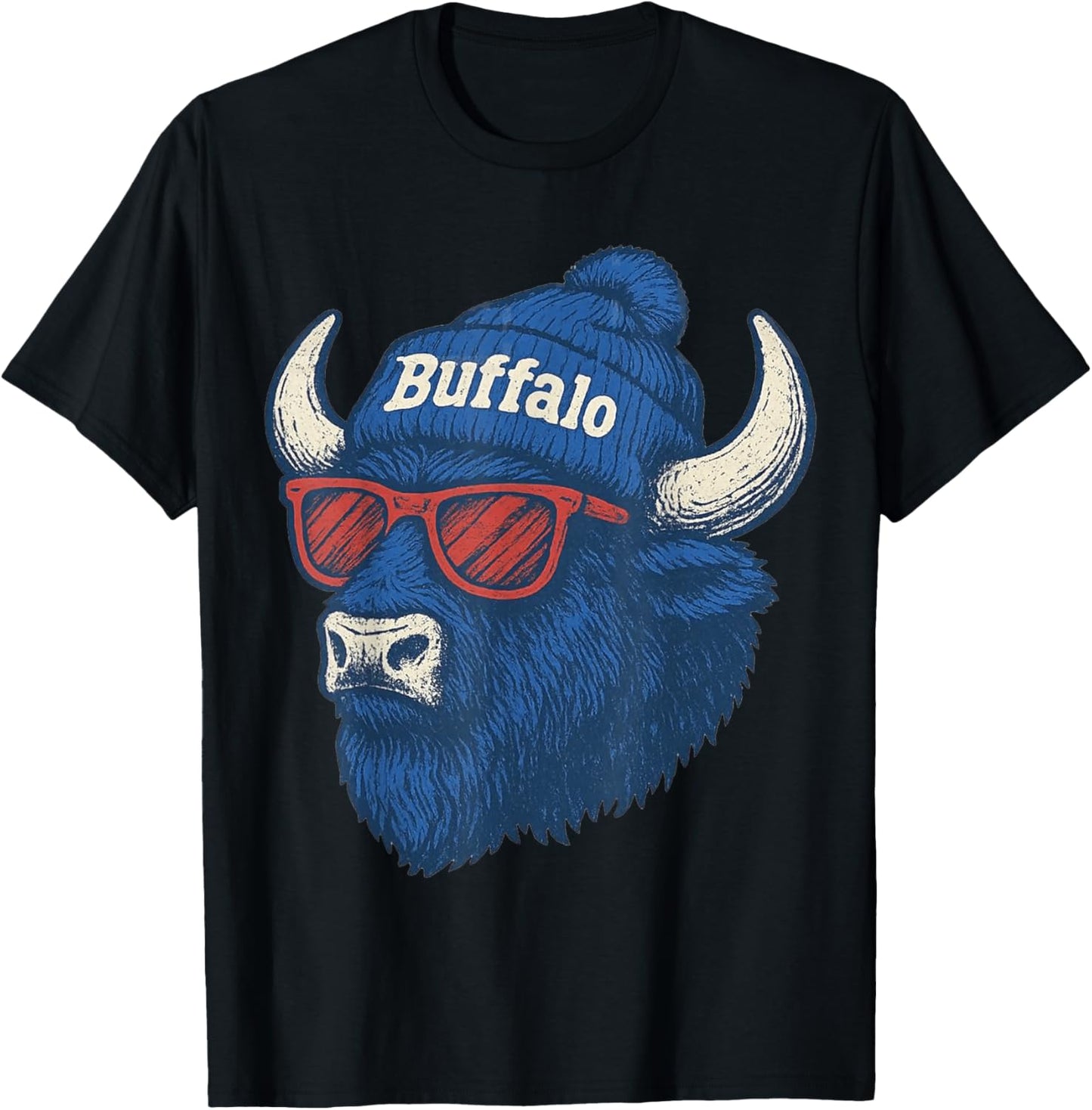 Buffalo with Sunglasses Beanie Cheer Mom Women Girls Kids T-Shirt - T-Shirt | Black