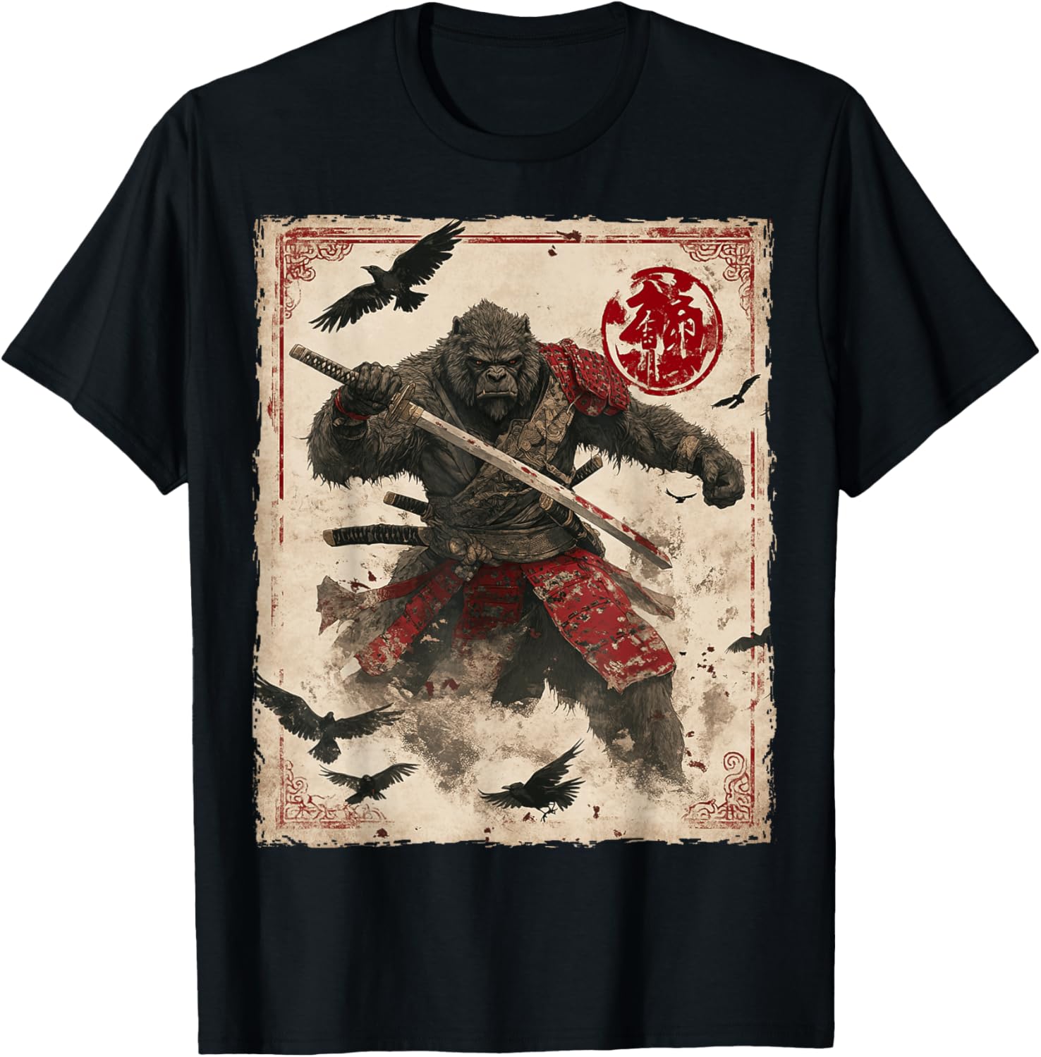 Bigfoot Sasquatch Samurai Graphic Japanese Warrior Anime T-Shirt - T-Shirt | Black