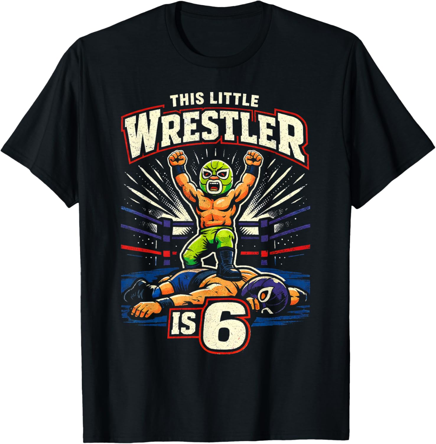6th Wrestling Birthday Party This Little Wrestler is 6 T-Shirt - T-Shirt | Black