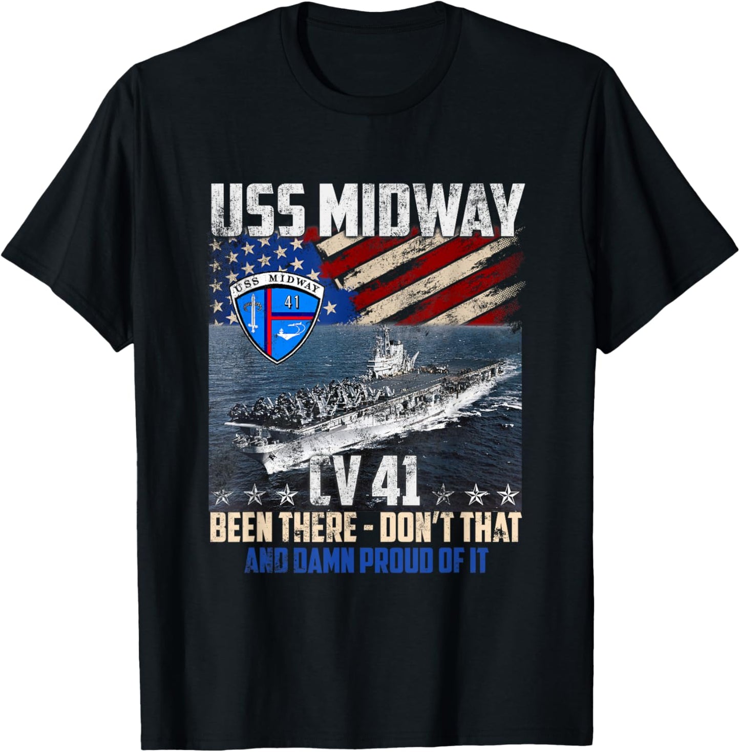 USS Midway CV 41 Aircraft Carrier Veteran Flag Patriotic Men T-Shirt - T-Shirt | Black