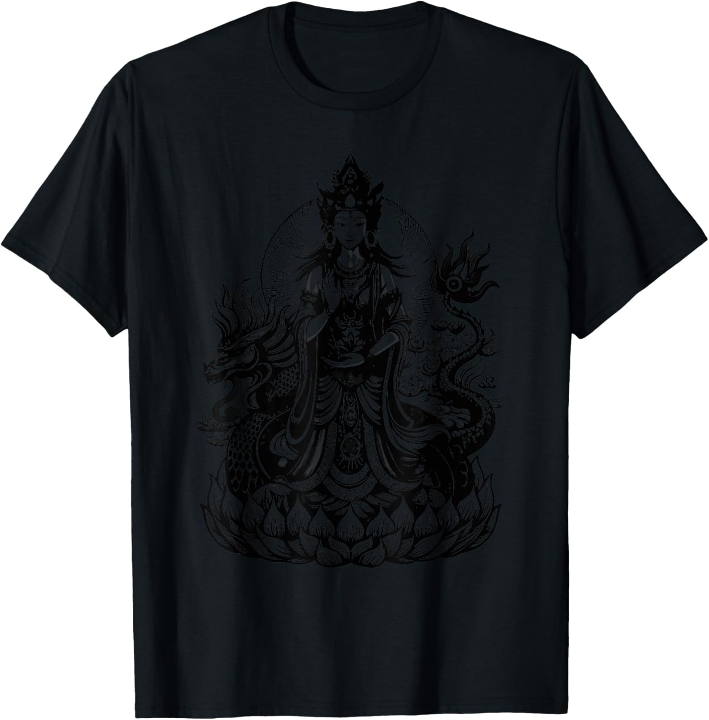 Quan Yin Chinese Goddess of Compassion Kwan Yin Dragon T-Shirt - T-Shirt | Black