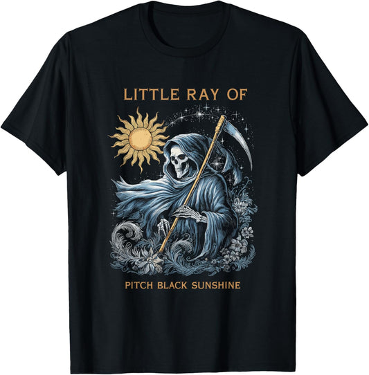 Little Ray of Pitch Black Sunshine Grim Reaper Goth Art T-Shirt - T-Shirt | Black