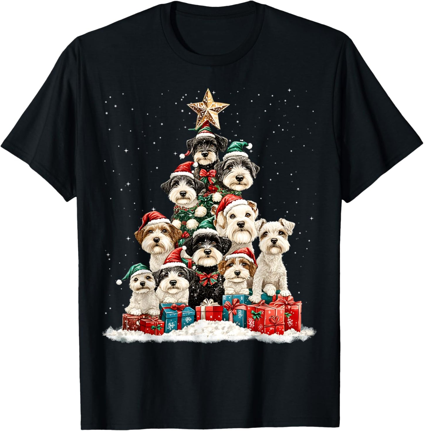 Miniature Schnauzer Christmas Tree Dog Santa Merry Dogmas T-Shirt - T-Shirt | Black